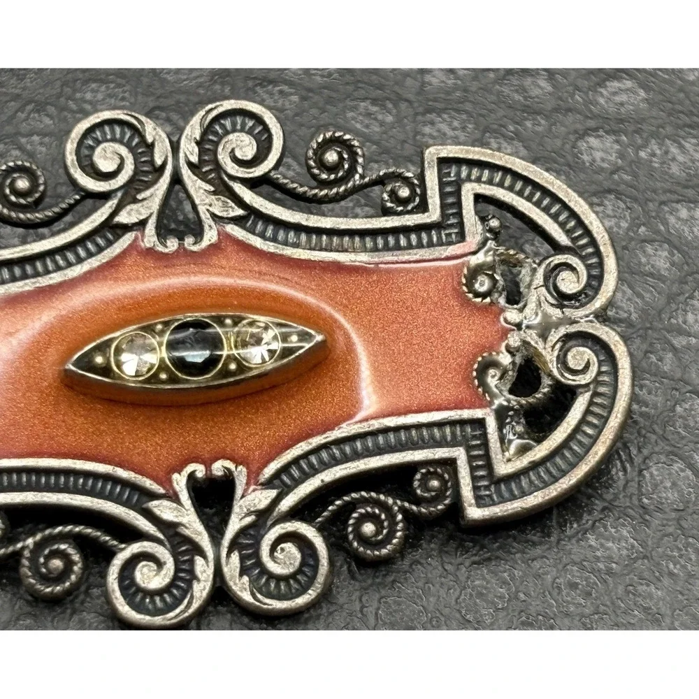 Catherine Popesco France Art Deco Style Vintage Brooch Rhinestone Silver Tone